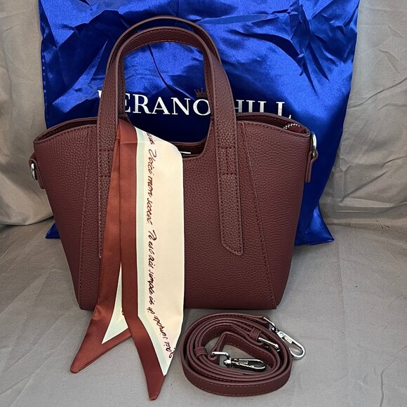 Burgundy Leather Crossbody Top Handle Bag, NWOT, with Matching Scarf - Picture 1 of 9